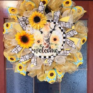 🌻 Giraffe Welcome Wreath | Sunflower Door Decor | Handmade Farmhouse Style